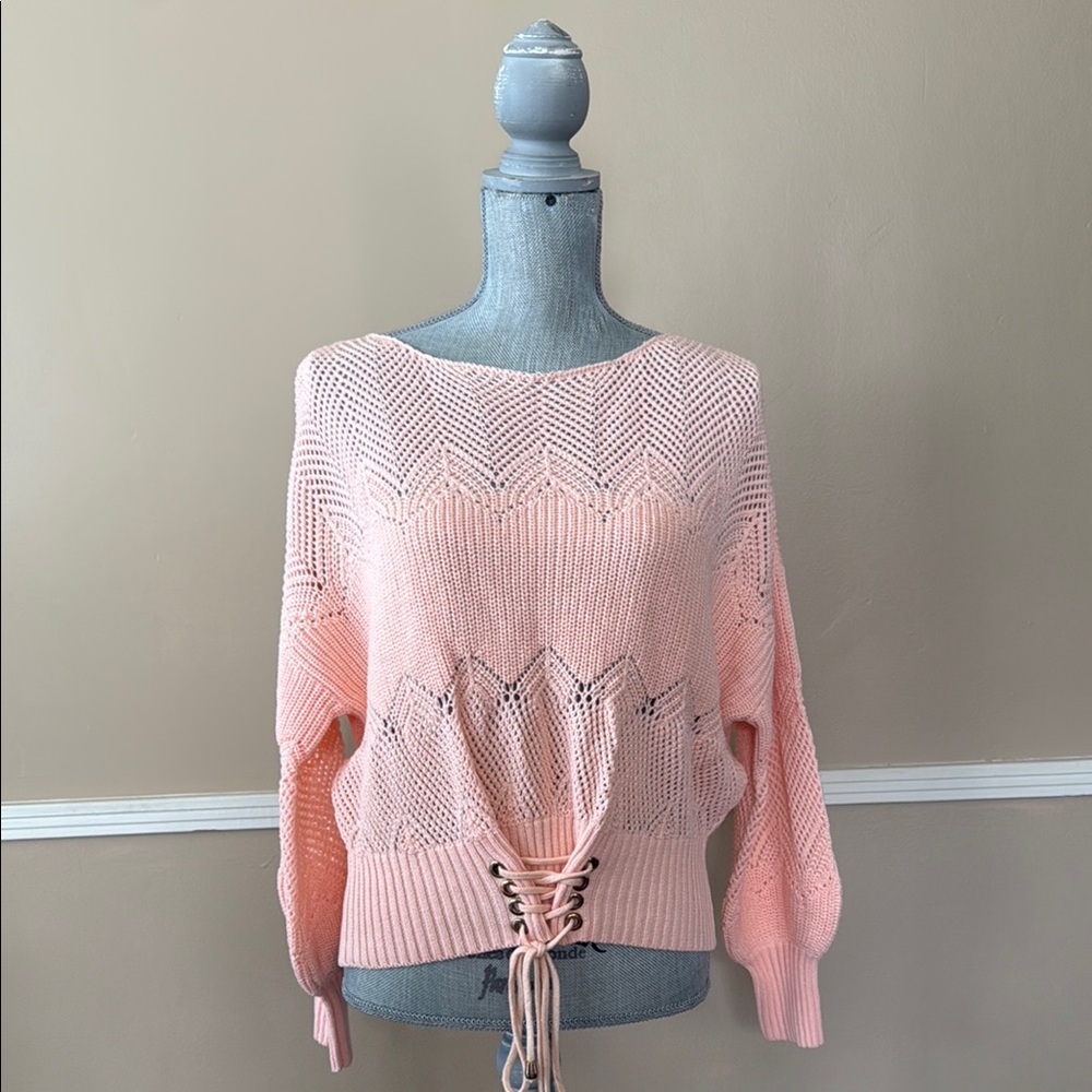 LFD FATE 🪸CORAL🪸 OVERSIZED LONG SLEEVE LACE-UP SWEATER SIZE SMALL 🌟NWT🌟